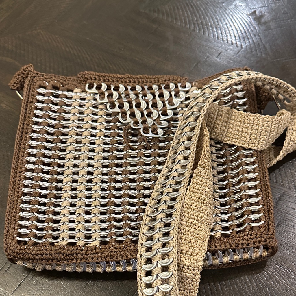 Poptab Beautiful Amazing Handcrafted Brown And Silver Macrame Bag